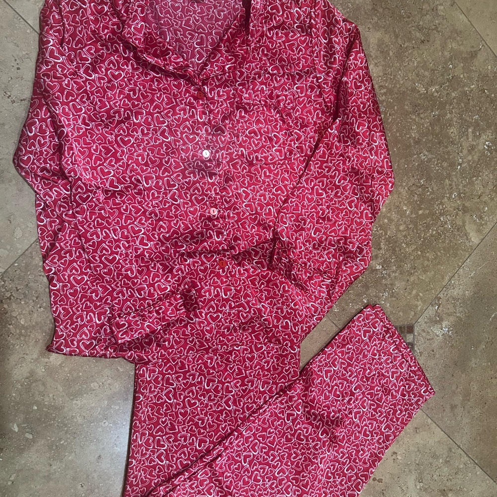 Morgan Taylor Intimates L Valentine’s Day Hearts Satin PJ Set 2 Piece Matching